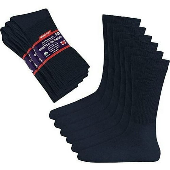 12 Pairs Diabetic NAVY CREW SOCKS circulatory Health Men’s Cotton Size10-13