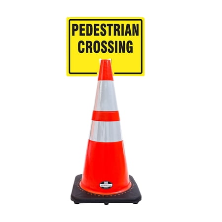 RK-Safety 28" Orange Cone, Black base With Two Reflective Tape, Plus Cone Sign 39 "pedestrian Crossing", (Cone-2 ea + Cone Sign-2 ea)