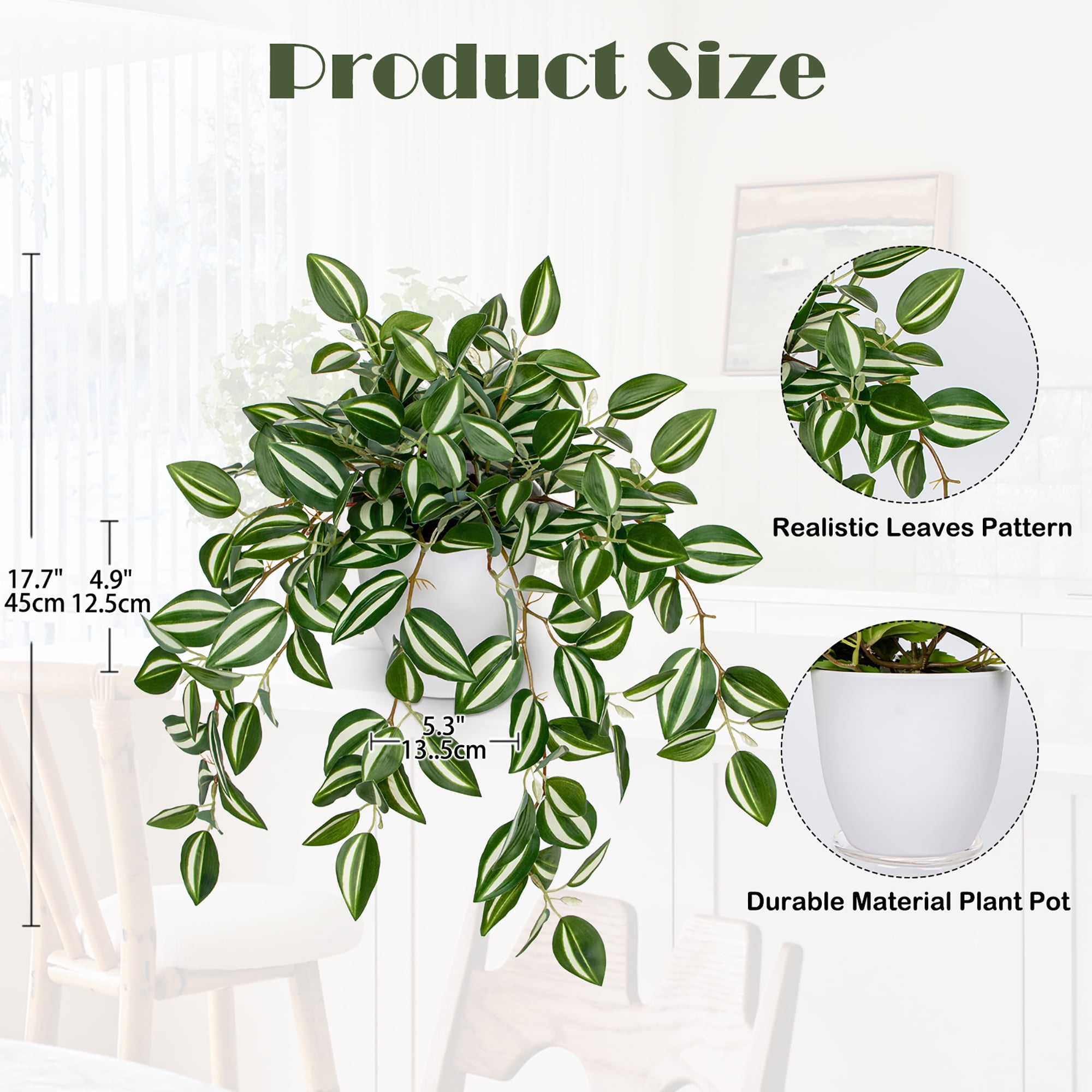 Artificial Plants Greenery Watermelon Peperomia Fake Potted Plants Faux Hanging Vine Plant with Pot Home Decor