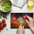 thumbnail image 4 of Tropical Cutting Board, Exotic Sunset Above the Sea Scenery from Coconut Palm Tree Leaf Heaven Picture, Decorative Tempered Glass Cutting and Serving Board, Small Size, Pink Orange, by Ambesonne, 4 of 5