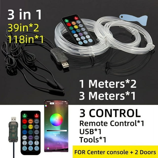 CHUANK 16 Million Colors RGB Neon LED Car Interior Lighting Kit - Vibrant Music Sync App & Remote Control Flexible Ambient Strip Lights for Dashboard Doors Center Console Decor with U