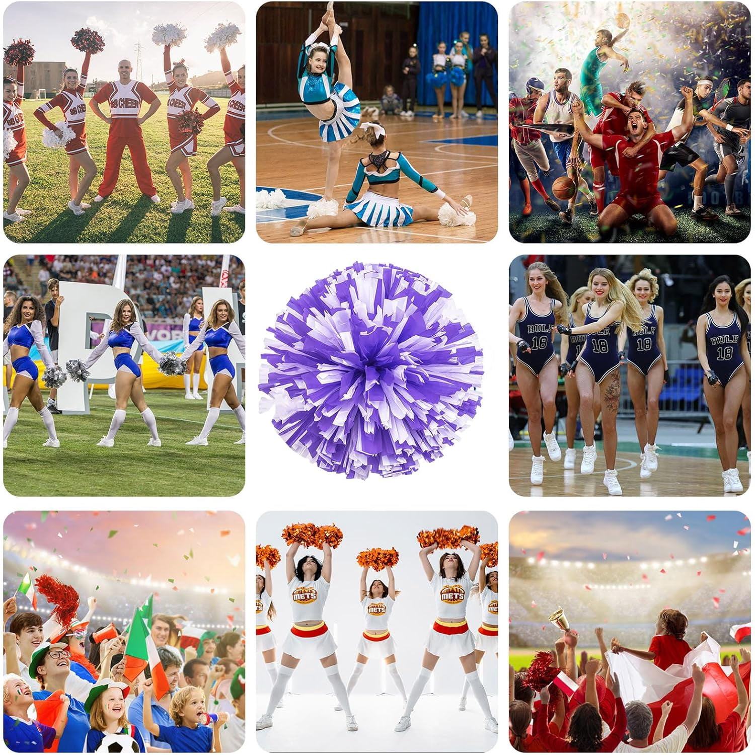 12 Pcs Cheerleading poms,pom poms Cheerleading with Finger Holes Metallic Foil Cheer Pom Pomsfor Dance, Matches, Team Spirit Sports (Black+Green)