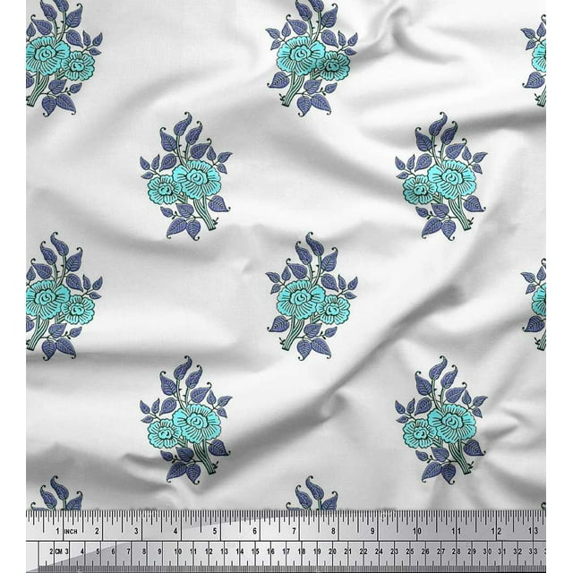 Soimoi Poly Georgette Fabric Leaves & Floral Block Decor Fabric Printed Yard 42 Inch Wide