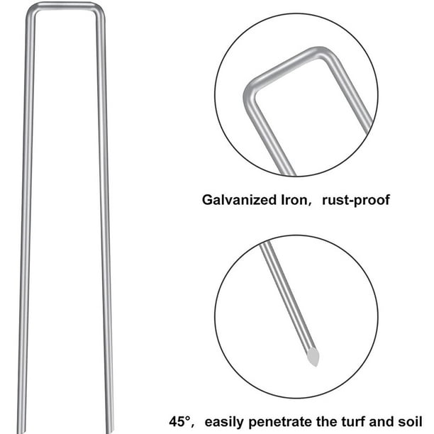 Clavo de jardín en forma de U galvanizado, clavo de alambre de acero para suelo, 15*3cm, clavos para tela anti-maleza