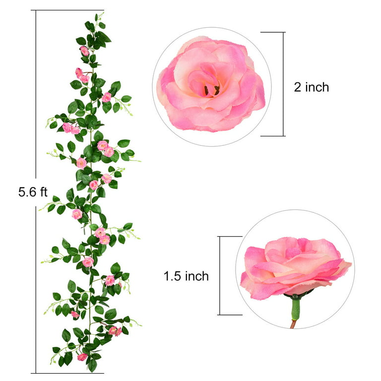 Romantic Rose Vine, Artificial Garland Hanging Fake Rose Ivy Silk Flowers  Greenery Plants for Wedding Backdrop Party Office Wall Home Decor -  2PCS(Total 16Ft) 