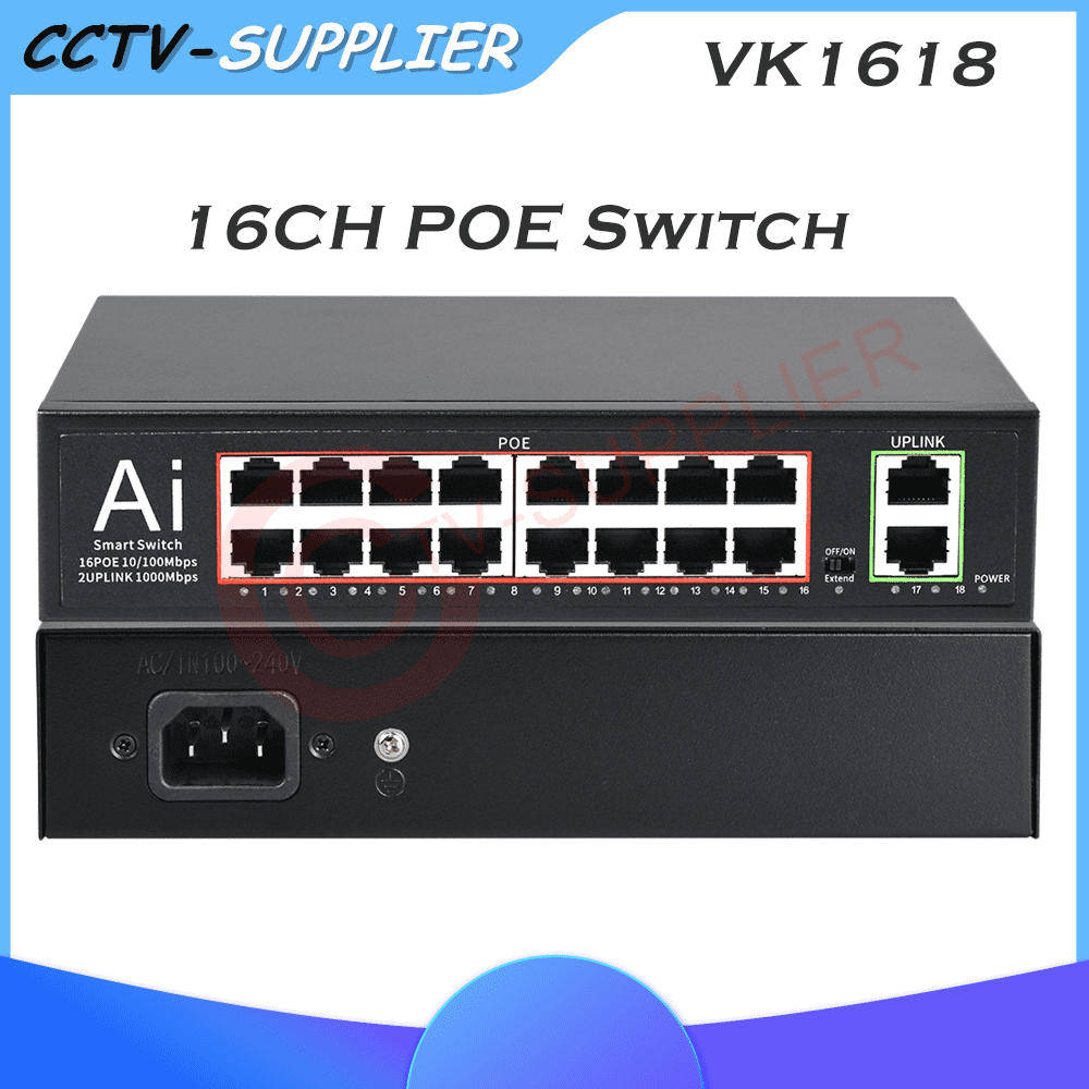 Unbranded 16Port PoE Switch w/2 Gigabit Uplink Ethernet Unmanaged 300W 803.af/at