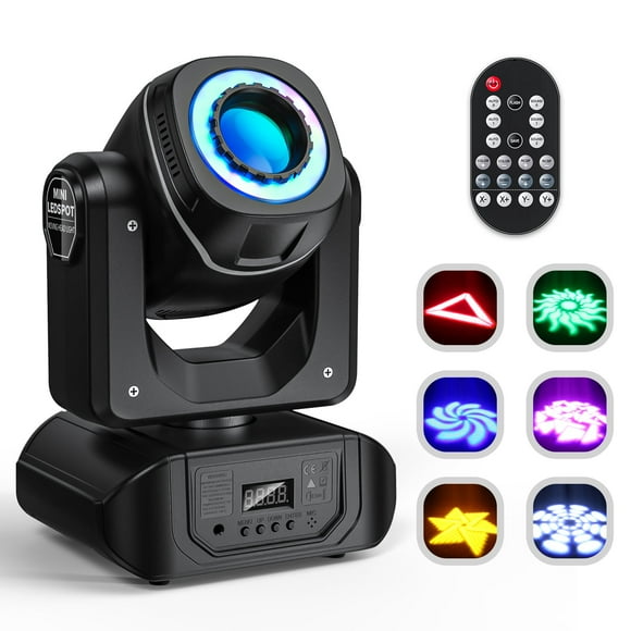 LED Moving Head Light 8 Gobos 8 Colors Spotlight by DMX 512 Sound Activated with Remote Control for Wedding DJ Disco Club Party Stage Lighting Shows
