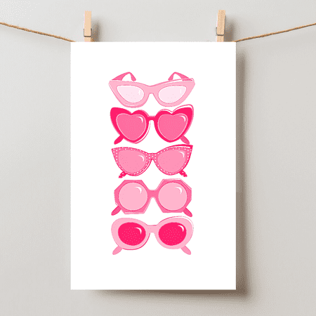 Shades Of Pink Lineup Barbiecore Retro Sunglasses Wall Art, Unframed Paper Poster 16x20in