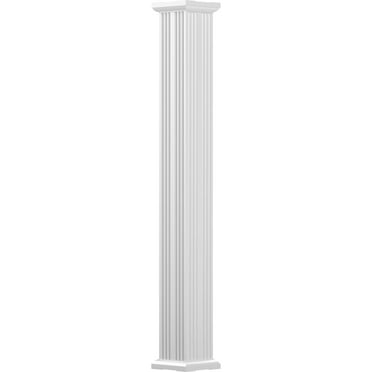 8" x 9' Endura-Aluminum Column, Square Shaft (Load-Bearing 24,000 lbs), Non-Tapered, Fluted, Gloss White Finish w/ Capital & Base