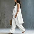 thumbnail image 6 of Women's Solid Stand Collar Sleeveless Draped Top Loose Harem Pants 2 Piece Outfit, Casual Beach Vacation Matching Set White XXXL(XXXL), 6 of 7