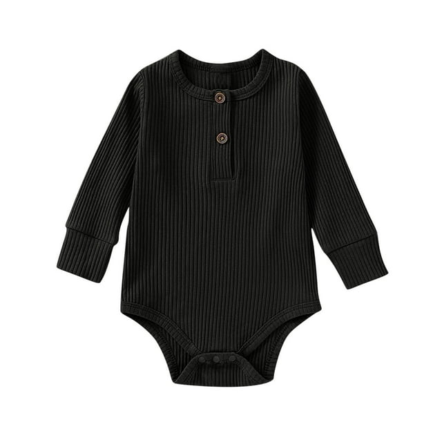 tarylea Toddler Baby Clothes Long Sleeve Crew Neck Button Rompers Solid Color Ribbed Outfits Casual Comfy Fall Outwear Jumpsuits for 0-24 Months