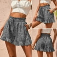 thumbnail image 1 of MKLEKYY Pantalones Cortos Deportivos para Mujer, Informales, Elásticos, de Cintura Alta, con Volantes y Estampado Floral, Cómodos Pantalones Cortos de Playa de Verano con Bolsillo, 1 of 4