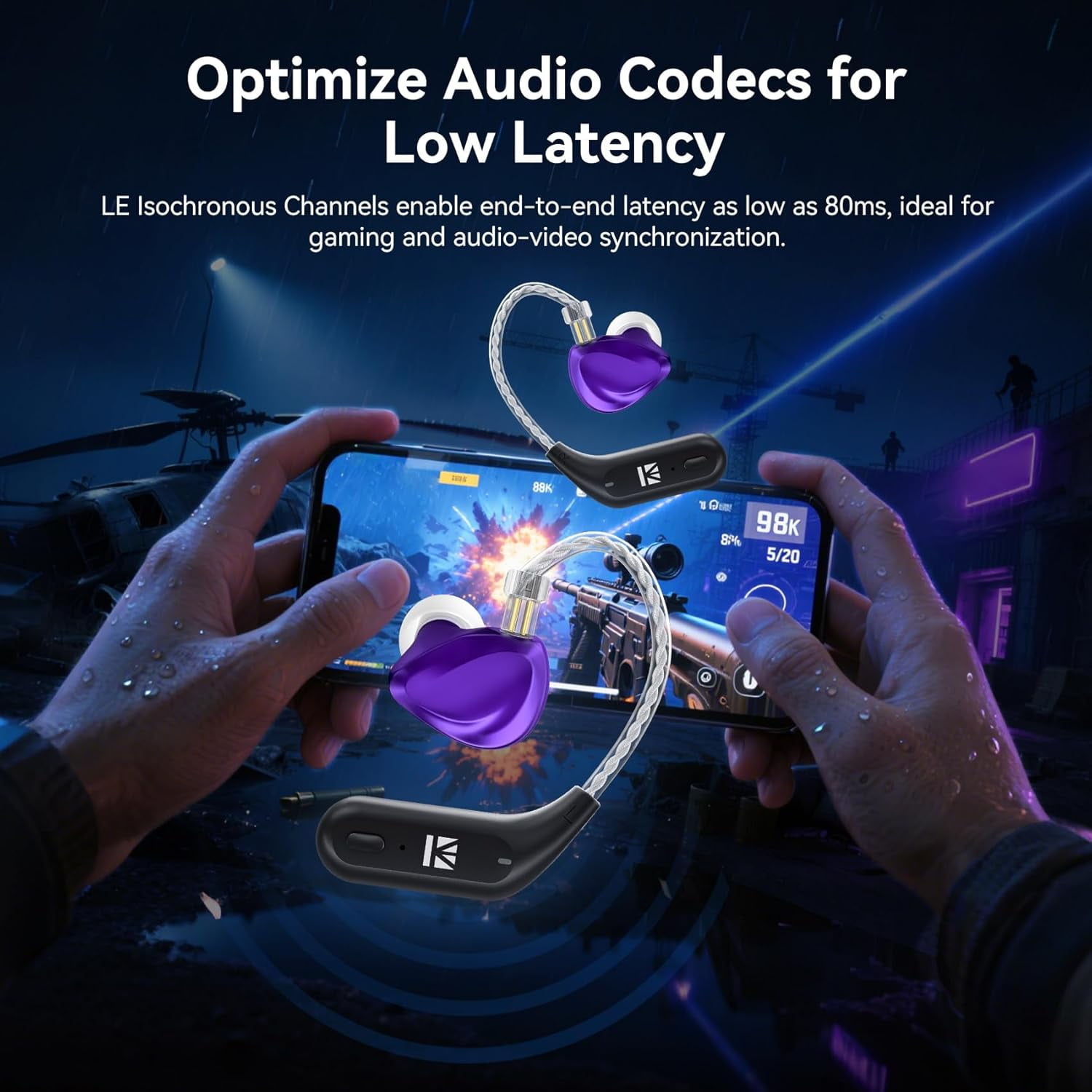 KBEAR BT15 PRO Bluetooth 5.4 Module Wireless Ear Hook Headphones for Sport HIFI Wide Compatibility Earphone Cable for KBEAR KS1 KS2 CCZ Melody DC02 DC03 Earbuds KZ ZS10 PRO ZST IEM(2pin 0.78mm)