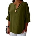 thumbnail image 2 of Heisall Womens Blouse 3/4 Sleeve V Neck Button Solid Color, 2 of 8