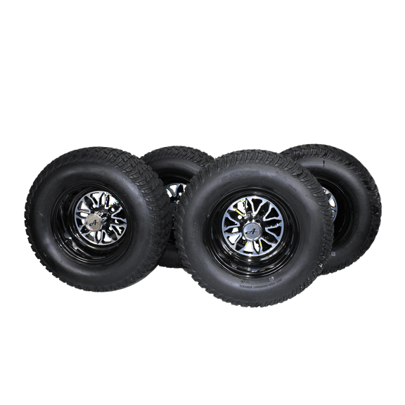 Antego Tire and Wheel (Set of 4) 20x10.00-10 ATW-020 Turf Tires with 10x7 Fusion Glossy Black Wheels for Golf Carts