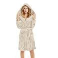 thumbnail image 3 of WCJM Short Robes for Women Plush Robes for Women with Warm Fleece Hooded Bathrobe Soft Long Spa Robe with Pockets Short Style Women Robes, 3 of 5