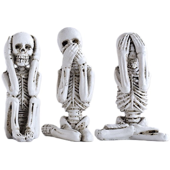 Hzzsbu 3 Pack Resin Skull Shelf Sitter Statues, Skeleton Ledge Edge Figurine Ornaments For Bookshelf Table Decor