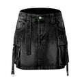 thumbnail image 4 of vigerkar Women Denim Cargo Skirt Y2K Vintage Low Waist Button Bodycon Mini Jean Skirt Trendy Going Out Streetwear with Pockets Black, S, 4 of 5