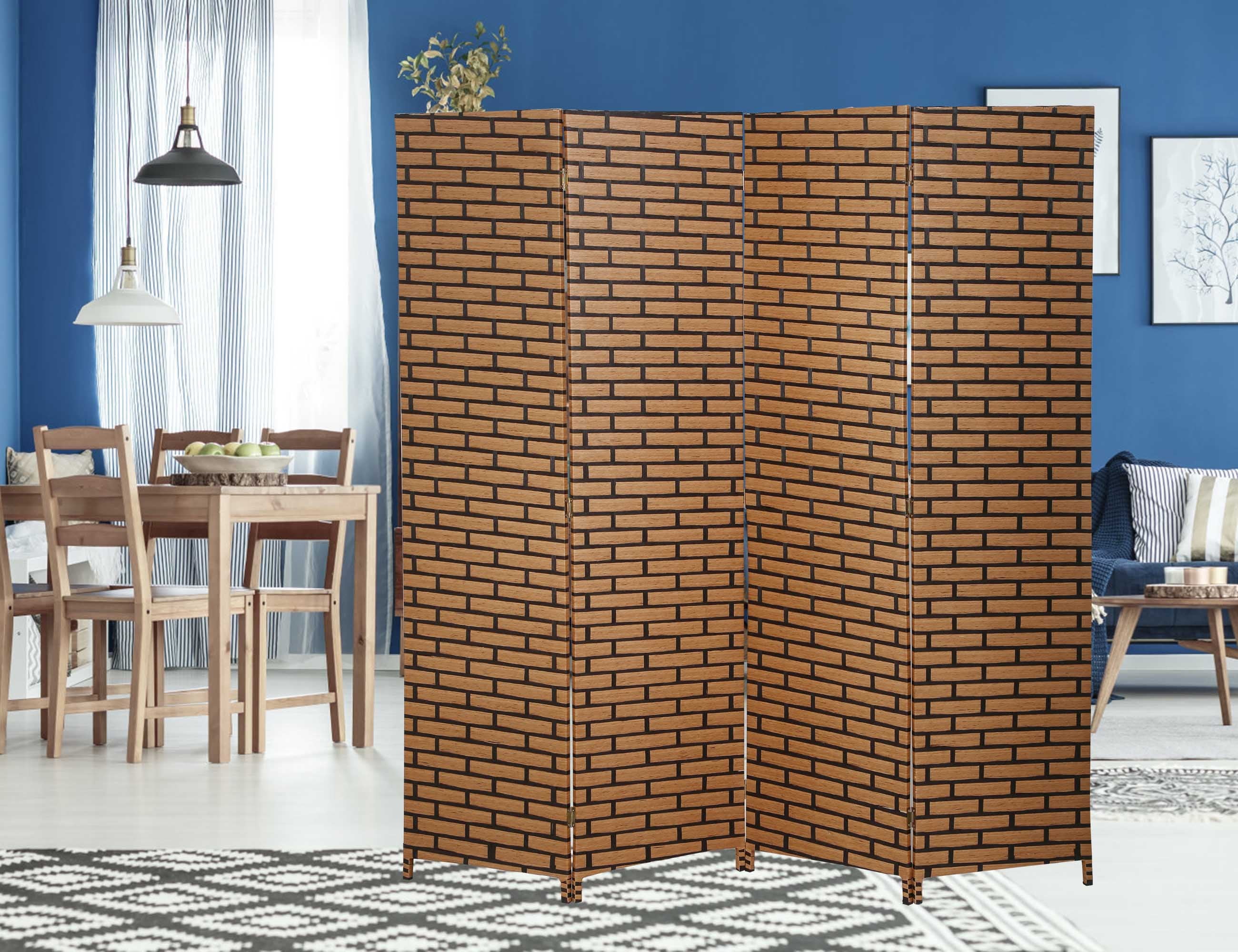 YRLLENSDAN Partition Room Dividers with 4 Panels, Wood Folding Privacy Screen for Room Portable Room Divider Screen Freestanding Decorative Privacy Dressing Screen for Bedroom, Living Room, Office