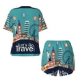 thumbnail image 5 of Qekee Let's go Travel Women's Pajama Set Short Sleeve Sleepwear Summer Home Wear with Pockets Soft Short Sleeve Shirt - Let's go Travel, 5 of 9