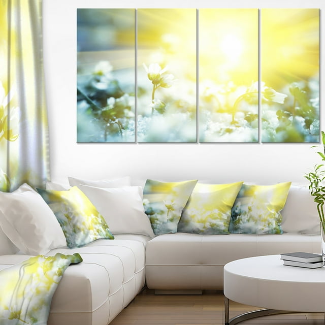Belles Fleurs Blanches au Lever du Soleil - Grande Oeuvre Murale sur Toile de Fleurs