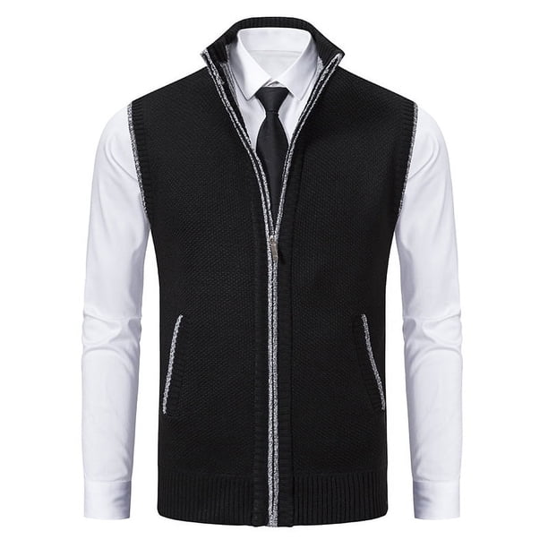 Chaleco de punto para hombre, chaleco sin mangas con cuello alto, chaleco con cremallera engrosada