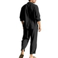thumbnail image 4 of FRSASU Mens 2 Pieces Cotton Linen Set Long Sleeve Button Down Shirts Casual Drawstring Yoga Pants Summer Beach Wedding Outfits Black, 4 of 9