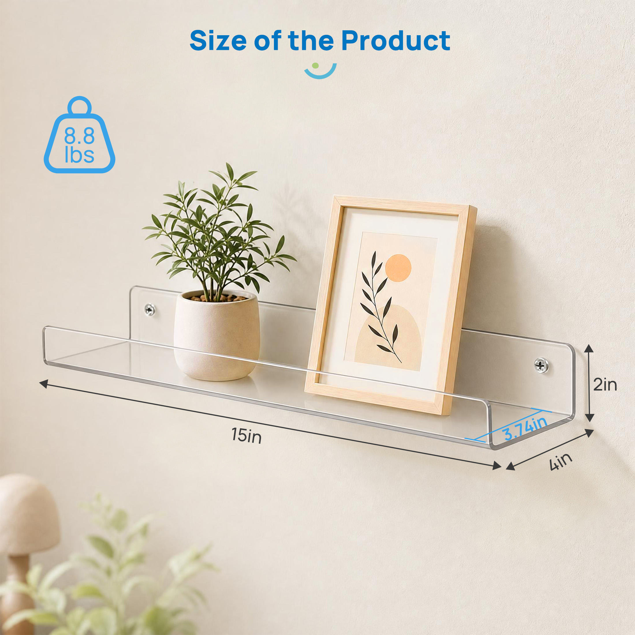Sindcom 15-Inch Acrylic Floating Shelves, 5-Pack, Clear photo 3