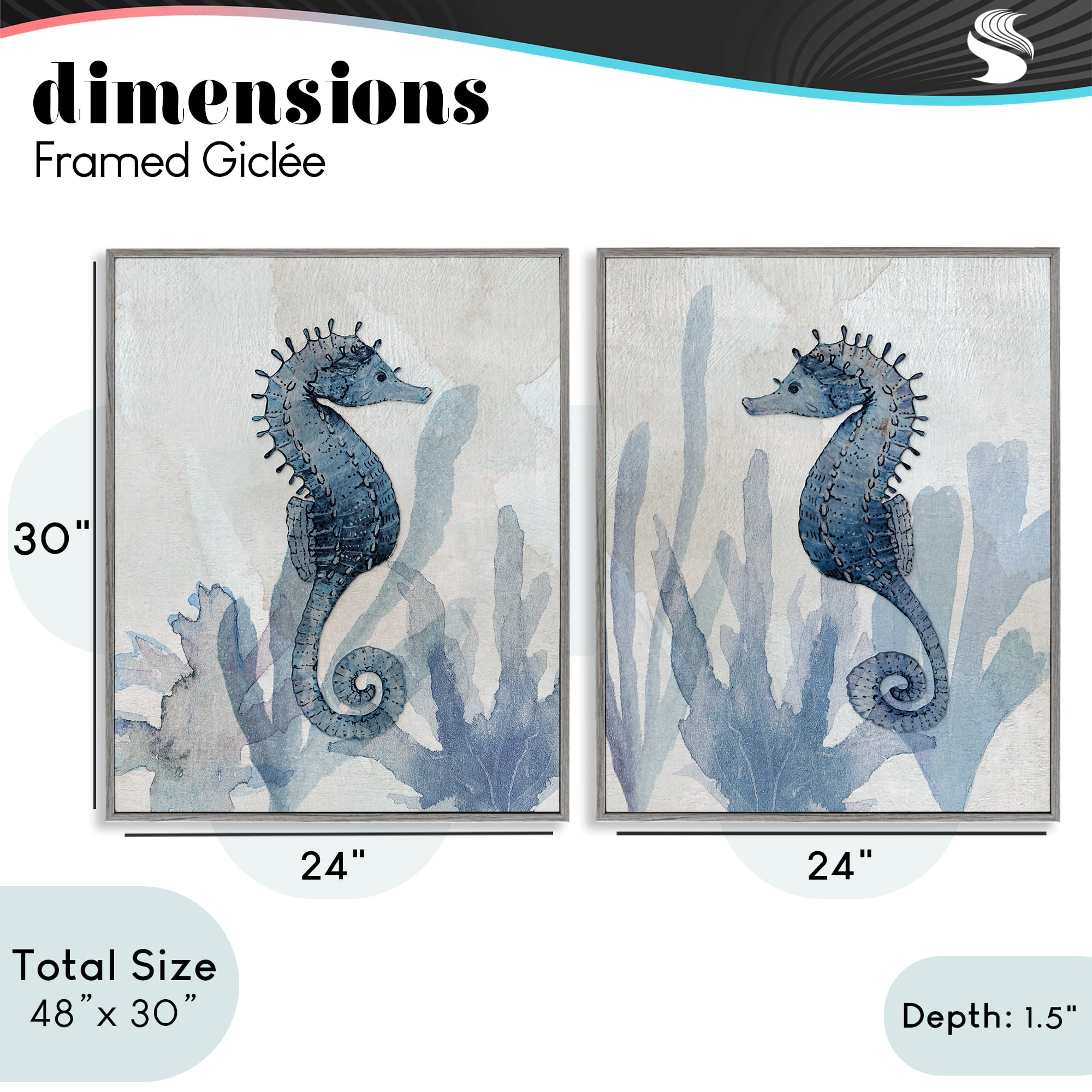 Stupell Industries Impressions of Seahorses 2 Piece Gray Framed Giclee Art Set, design by Susan Jill