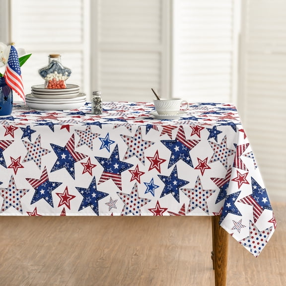 Sm:)e Blue Red Stars and Stripes Fourth of July Tablecloth 60x84 Inch, Patriotic 250th Anniversary Table Cover