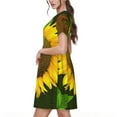 thumbnail image 2 of Picia Sunflower Pattern Women's Short Sleeve Summer Dress Pleated Loose Swing Knee Length Short Sleeve Swing Dresses, 2 of 6