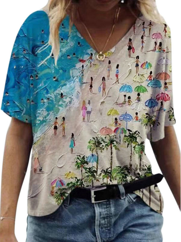 Enwejyy Women Summer Sundress Vacation Sunlight Loose Short Sleeve Beach  Print Top T-shirt Blouse - Walmart.com