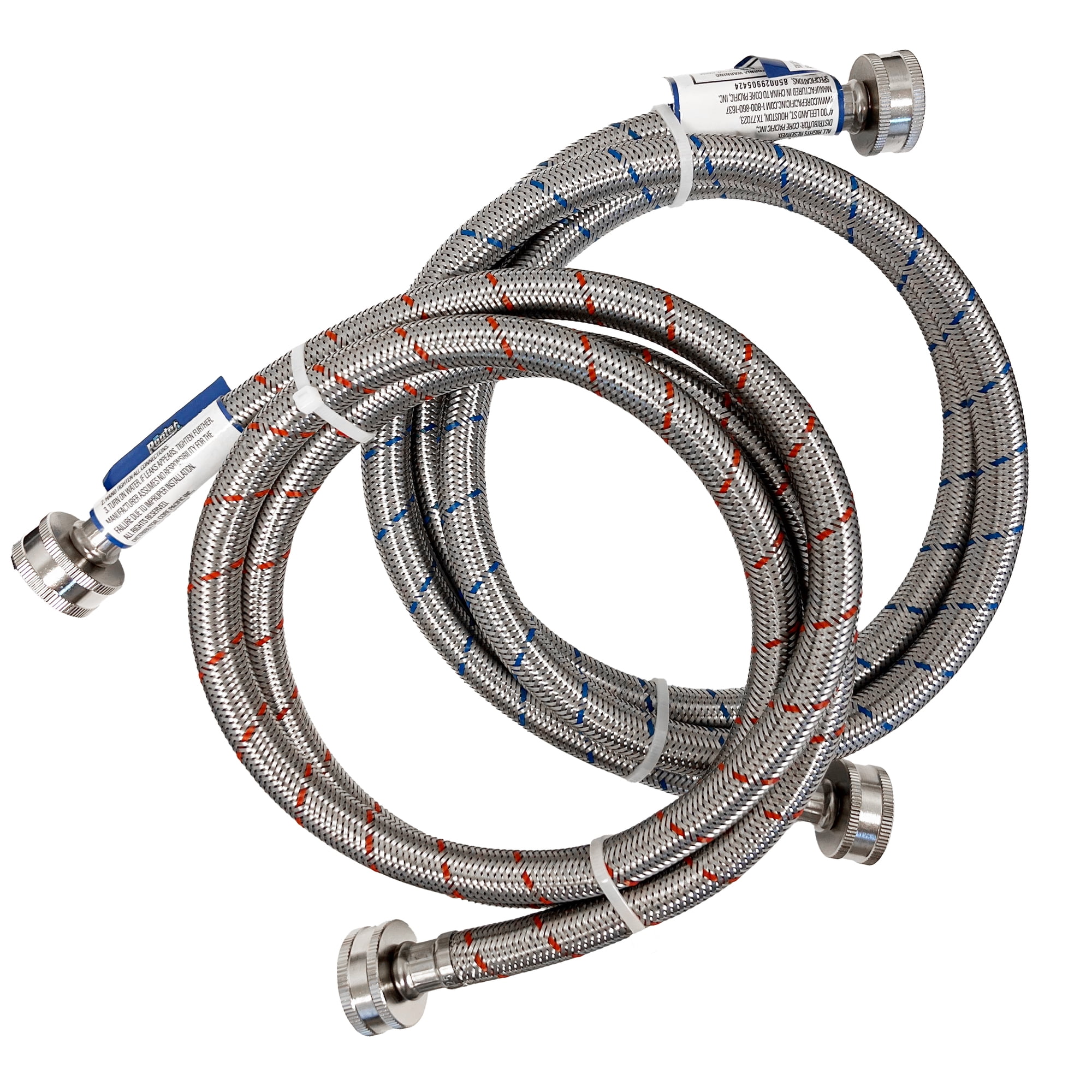 Dr. Rooter 5 Foot Premium Stainless Steel High Efficiency Hose 2 Pack, 45% Faster Flow Rate