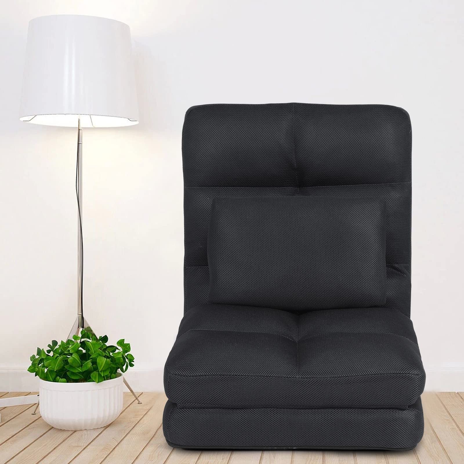 Floor Chair with Back Support for Adults Adjustable 14 Positions Video Game Chairs Foldable Floor Lounger with Pillow