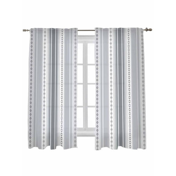Grey Striped Curtains 72 Inch Length,Sheer Curtains for Bedroom Living Room Window Modern Geometric Abstract Art Contemporary Rod Pocket Drapes Kitchen Curtains Small Half Window 52"x72" 2 Panels