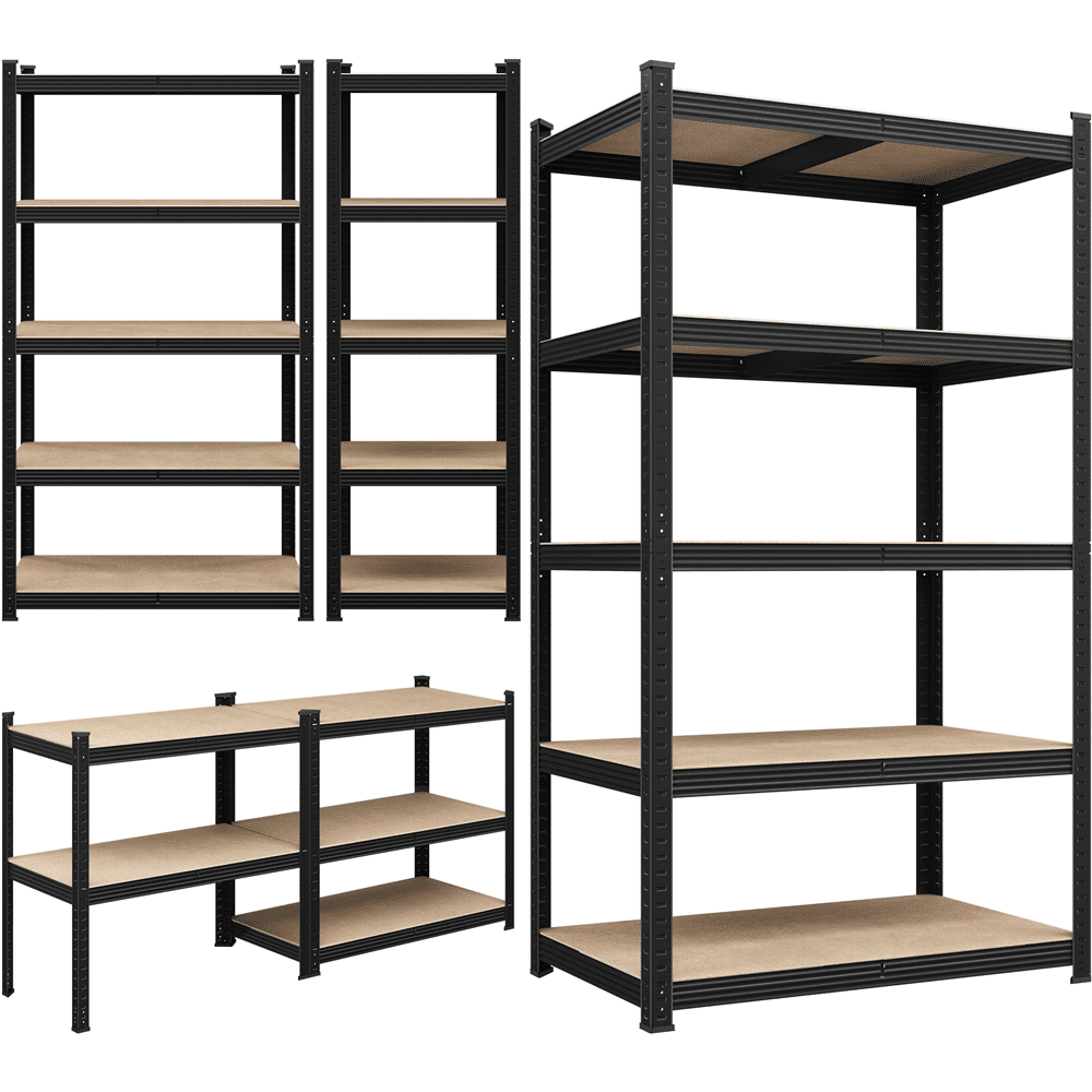 Alden Design 5-Shelf Boltless & Adjustable Steel Storage Shelf Unit, Black, 2 Pack