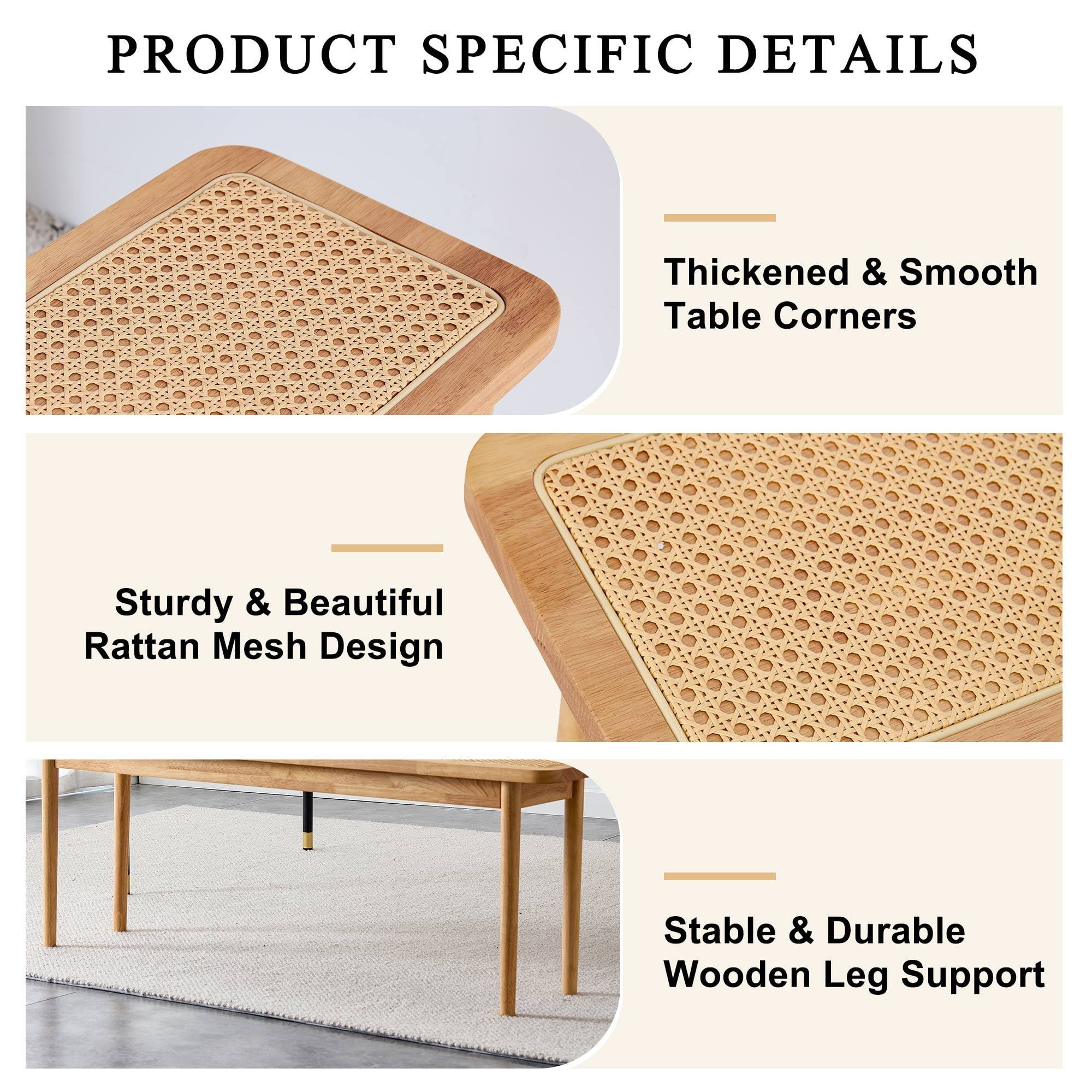 Kepooman Modern Bench, Cane Weaving Shoe Stool for Home, Solid Wood Bench for Living Room, Natural Wood Wash Kepooman Modern Bench, Cane Weaving Shoe Stool for Home, Solid Wood Bench for Living Room, Natural Wood Wash