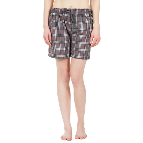 Leisureland Women's Grey Plaid Lounge Pajama Boxer Shorts