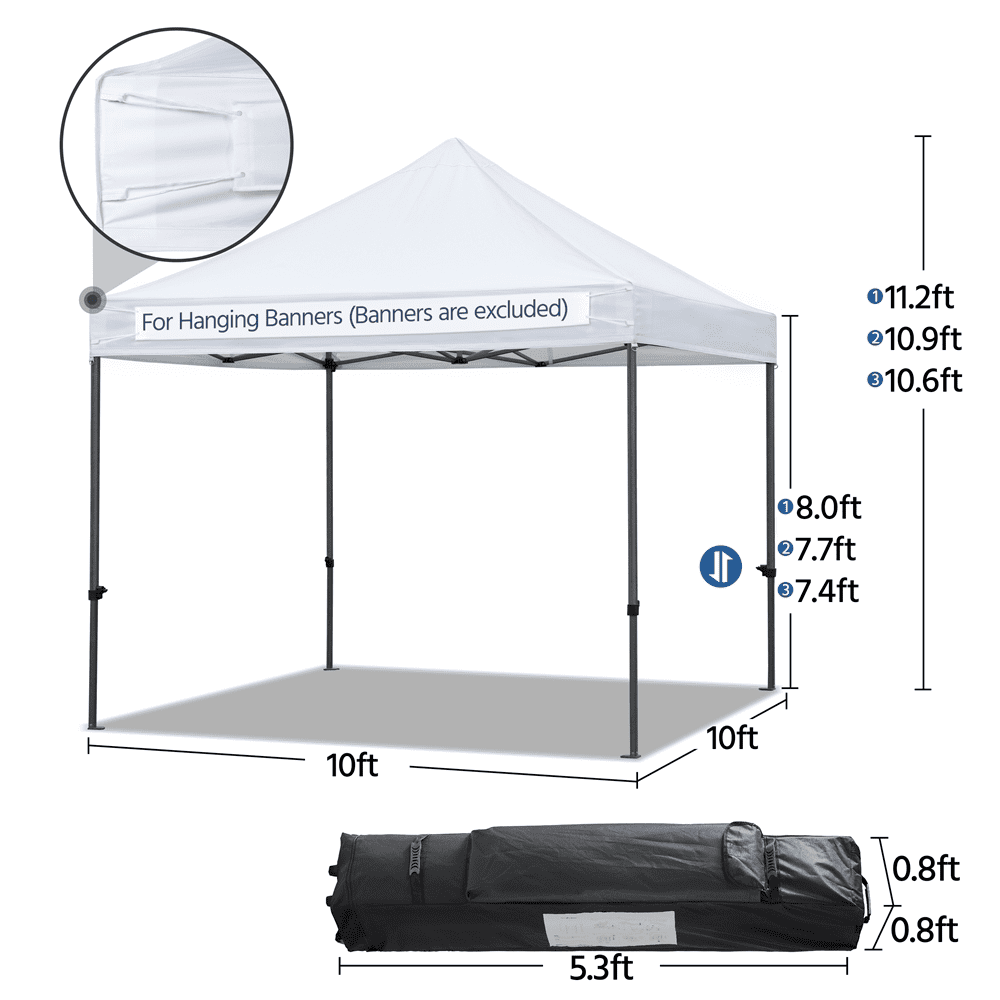 Alden Design 10x10ft Commercial Pop-up Canopy Tent with Wheeled Carry Bag, White