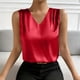 thumbnail image 1 of TaTaai Women Casual Fashion Solid Color V Neck Satin Top Long Sleeve Shirt Stand Collar Vest Breathable Silk-like Machine Washable No Fading Versatile Daily Office Wear Top Gift, 1 of 9