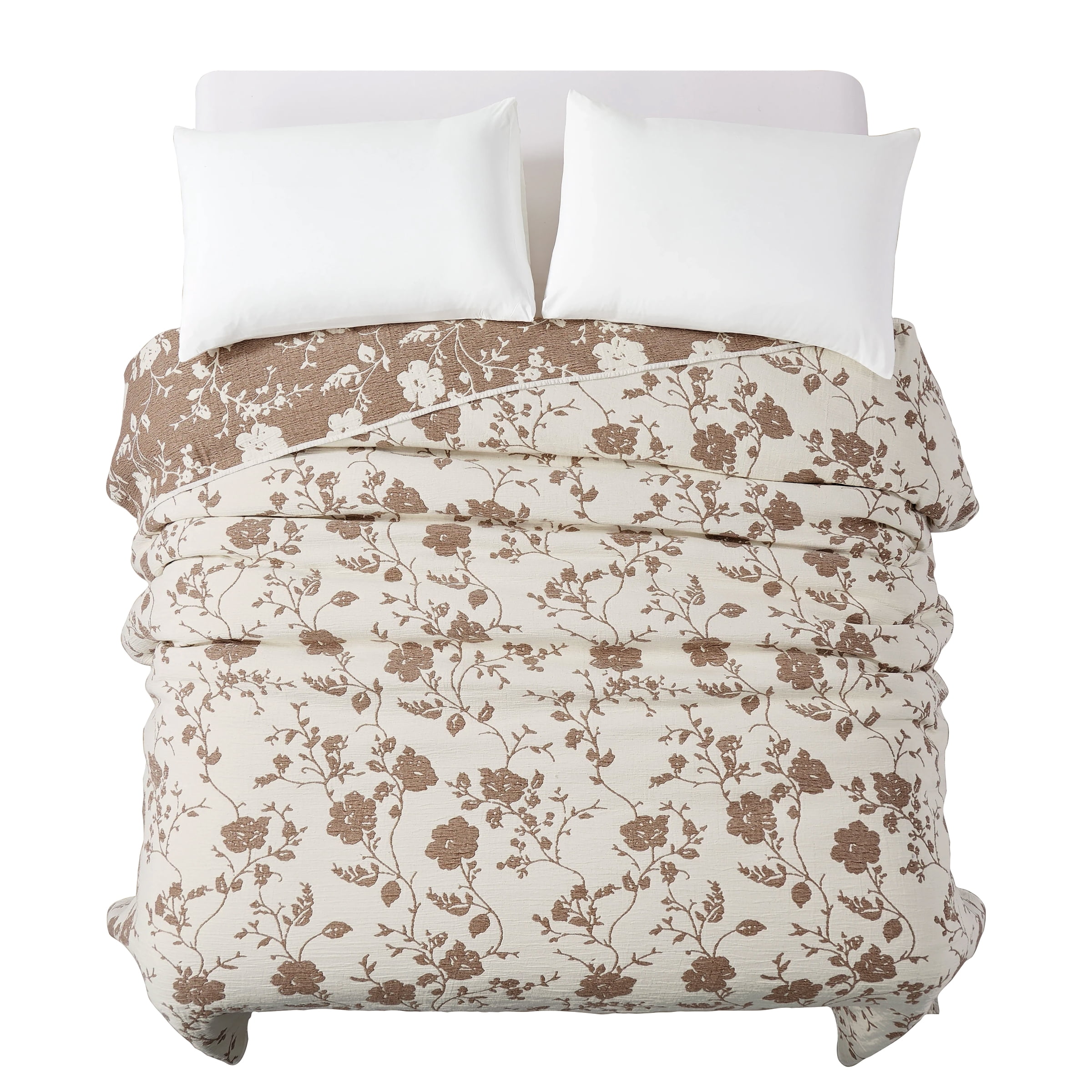 The Pioneer Woman Agatha Floral Gauze Quilt, King, Tibet Brown, Reversible Bedding