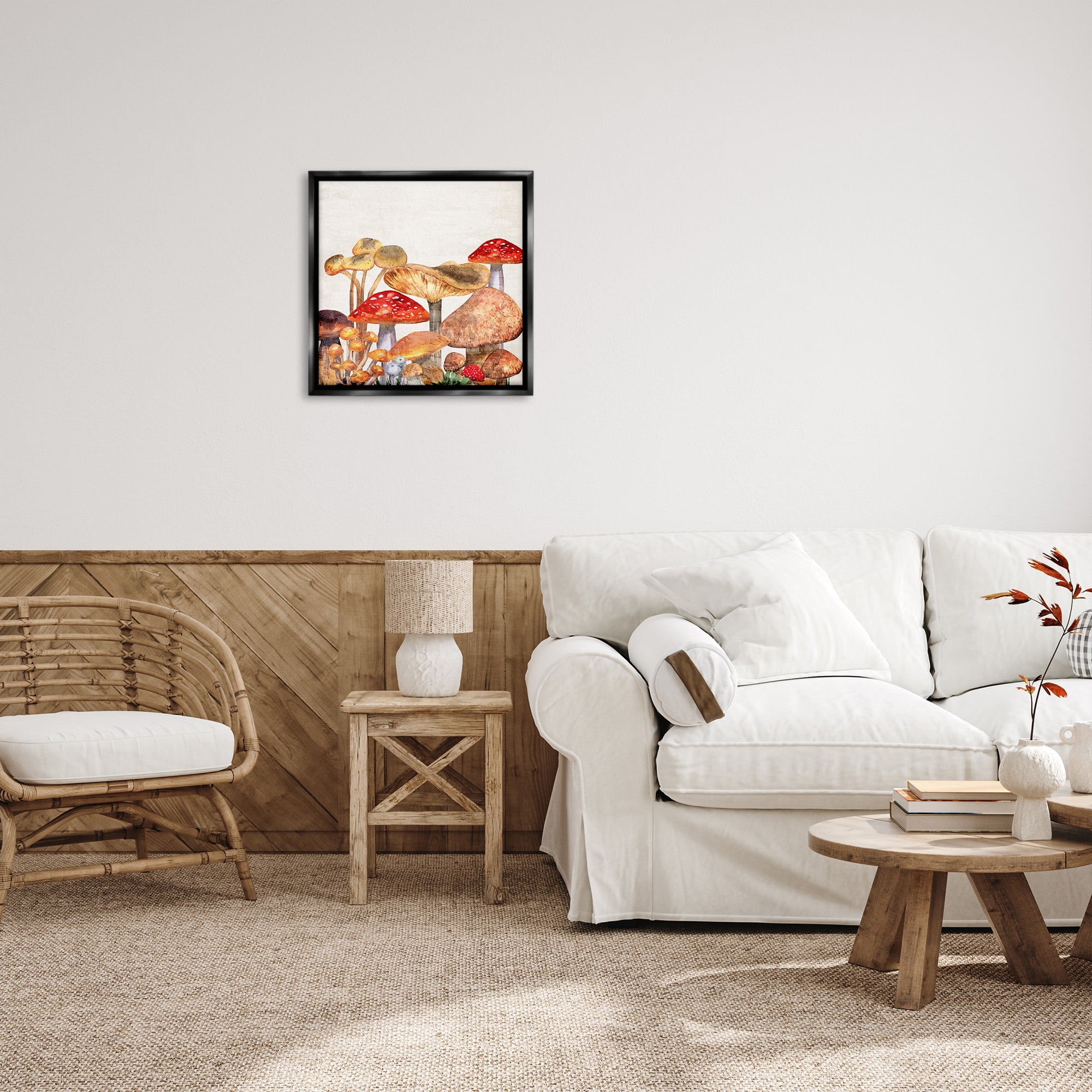 Stupell Industries Rustic Woodland Mushrooms Botanical & Floral Painting Black Floater Framed Canvas Art Print Wall Art, 25 x 25