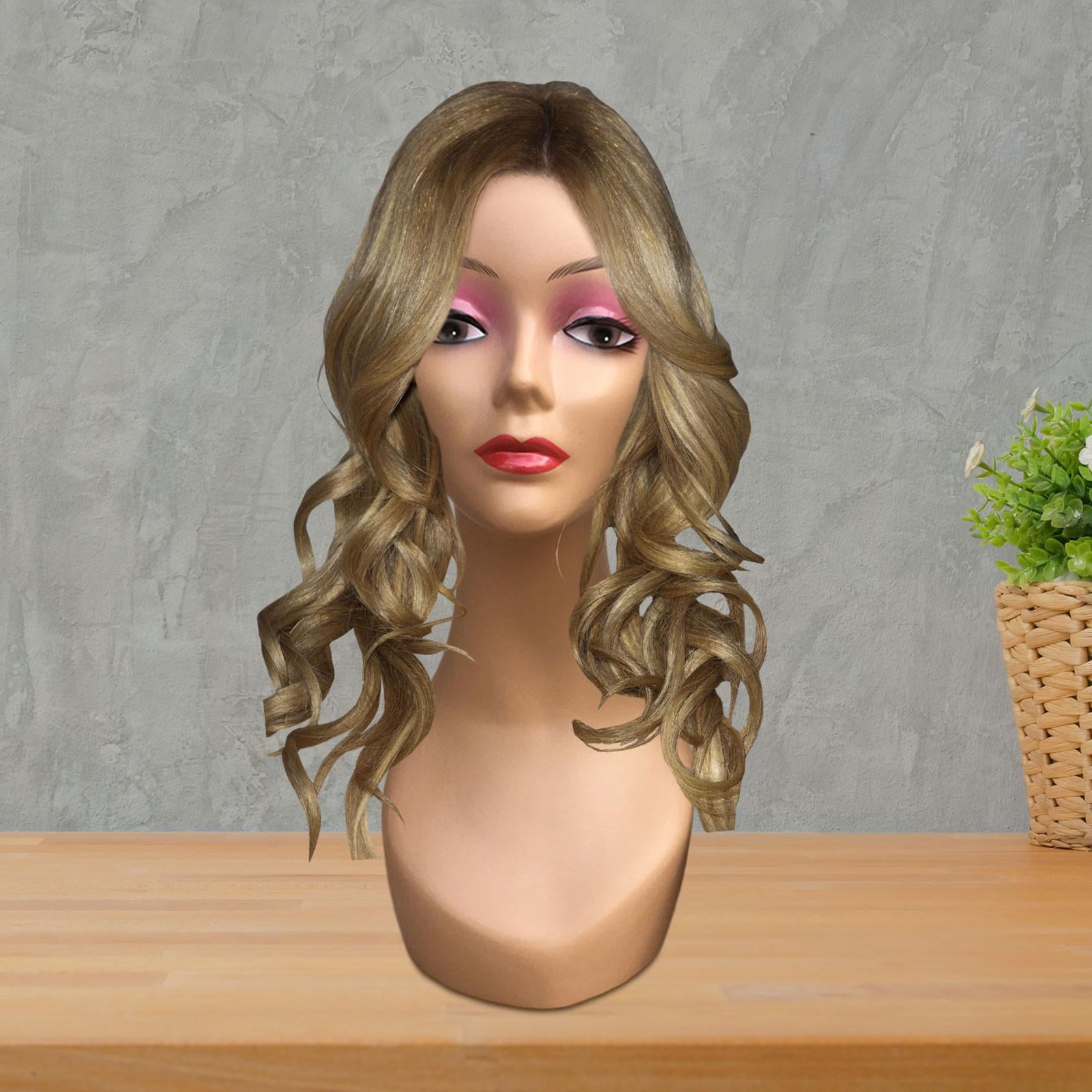 Female Bald Mannequin Head Hat Display Rack with Makeup Smooth 19inch Manikin  Display Stand for Glasses s Making