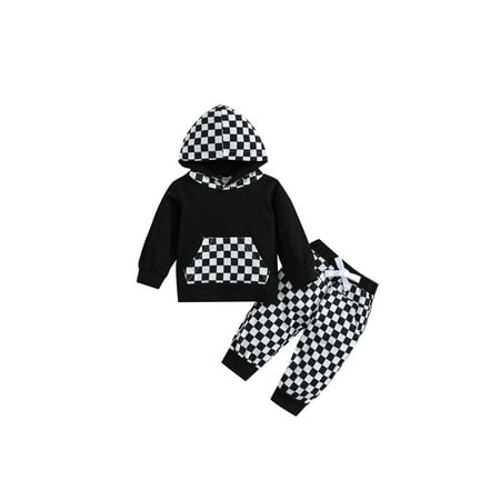 

Newborn Baby Boys Girls Clothes Long Sleeve Checkerboard Plaid Hoodie Sweatshirt Pant Set Infant Outfit