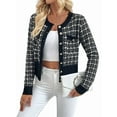 thumbnail image 2 of Womens - Blazer à Carreaux Habillé Décontracté Bouton devant Cardigan Col Rond Manches Longues Texture Tricot Vestes Noir P, 2 of 9