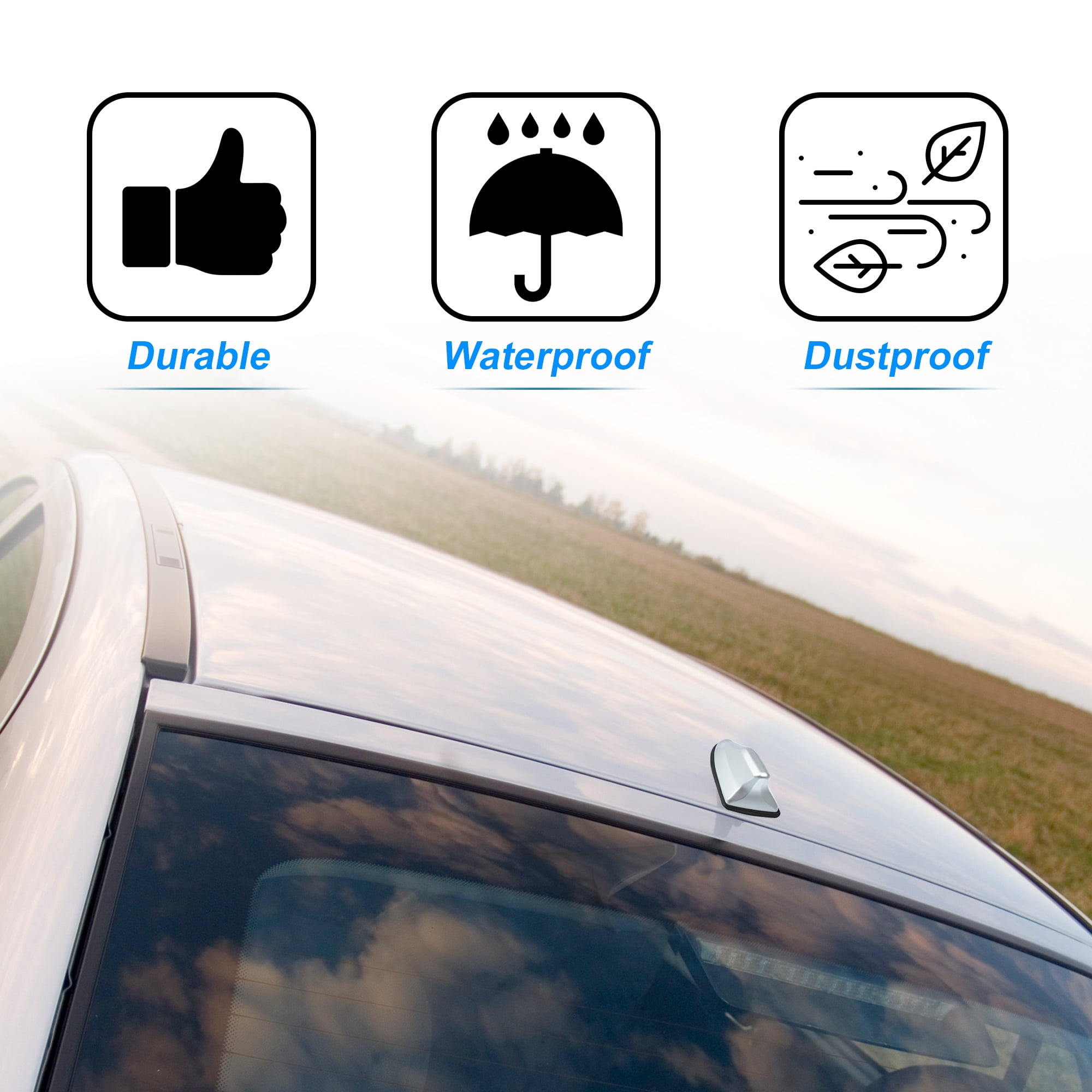 Unique Bargains Self Adhesive Shark Fin Shape Car Roof Aerial Silver Tone