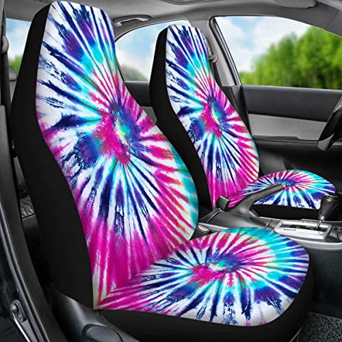 GePrint Abstract Swirl Tie Dye Print Universal Car Seat Sandle Cover for Front Only,Bright Bucket Seats Protector,Anti-Slip and Durable Set of 2