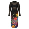 thumbnail image 4 of ICHUANYI Clearance Fashion Women Summer Mesh Print Casual Long SLeeve Top+ Skirt Set 3PCS Suit(Black, S) ICHUANYI WER2023081110763, 4 of 8