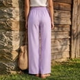 thumbnail image 4 of cocolona Womens Summer Casual Loose Linen Pants Elastic Waist Straight Wide Leg Vacation Beach Pants with Pockets, 4 of 5