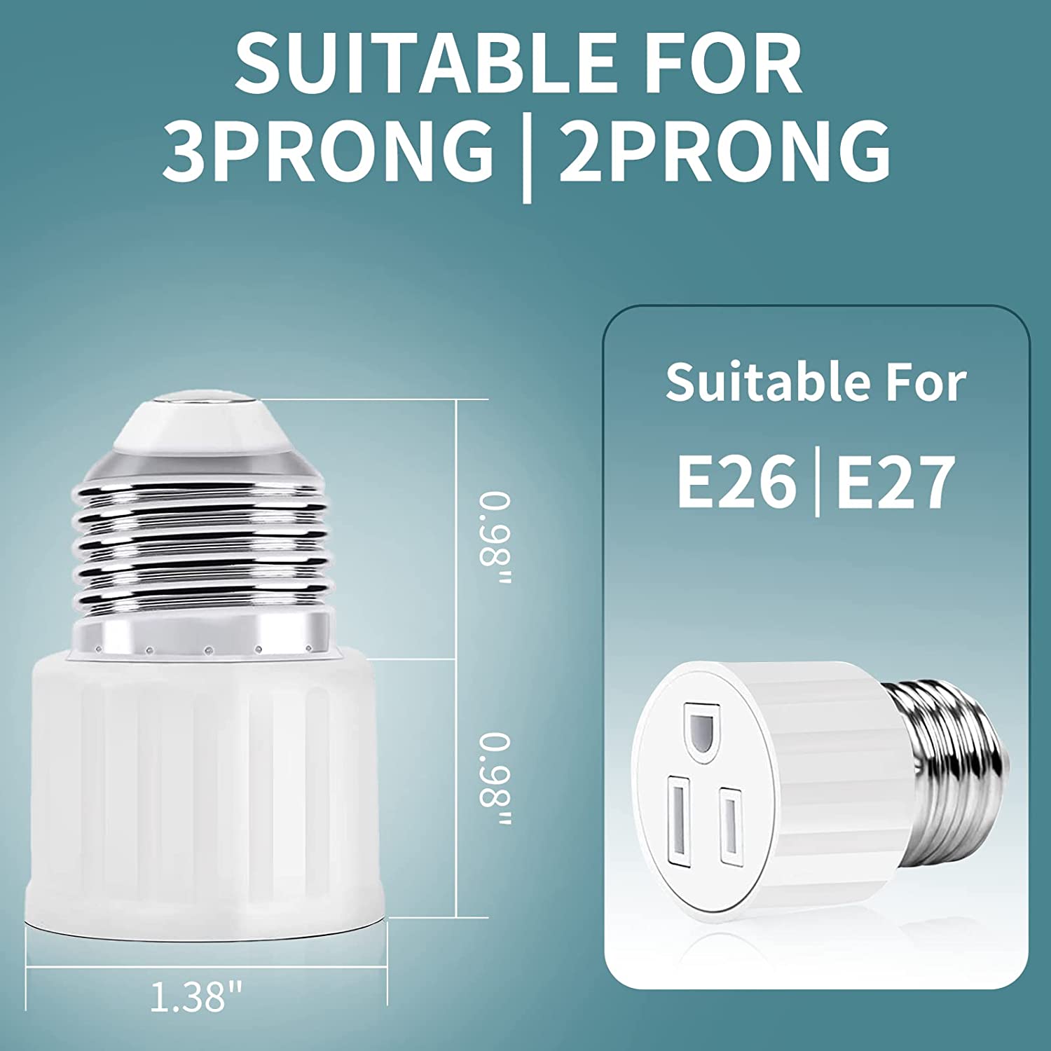 2-Pack Prong Light Bulb Socket Adapters, Polarized Outlet, UL Listed  E26/E27 Converter for Patio, Garage, Porch Lighting Prong Light Bulb  Socket